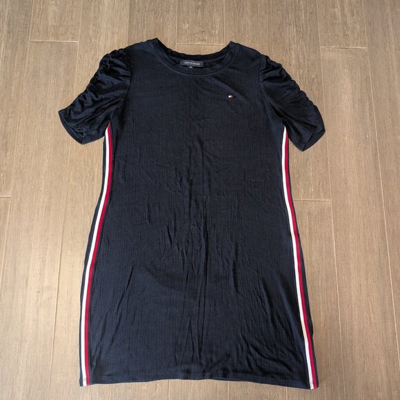Tommy Hilfiger, Puff Sleeve Ribbed Dress, Navy Blue w Red/White Trim&Logo, Sz XL - Picture 2 of 10